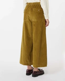 Pantaloni ampi cropped verde oliva Weekend Max Mara in velluto di puro cotone 350 righe con elastico inserito in vita