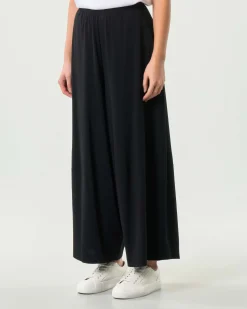 Pantaloni ampi neri Jurerê in misto viscosa punto Milano con elastico inserito in vita