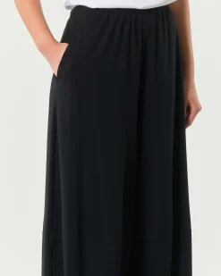 Pantaloni ampi neri Jurerê in misto viscosa punto Milano con elastico inserito in vita