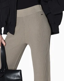 Pantaloni Armani Exchange beige in maglia misto viscosa a costine in rilievo