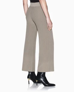 Pantaloni Armani Exchange beige in maglia misto viscosa a costine in rilievo