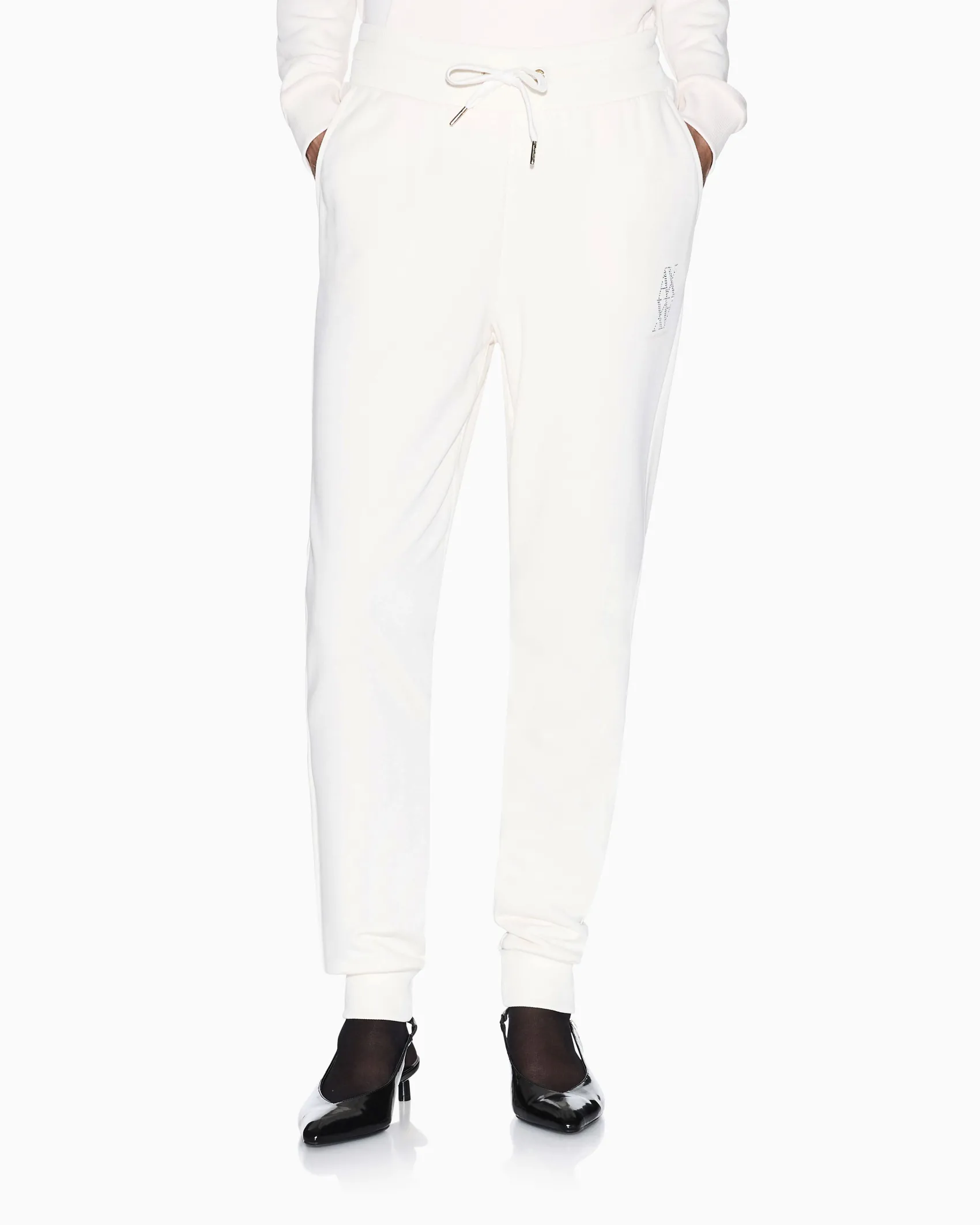 Pantaloni Armani Exchange bianchi in cotone con dettagli in maglia