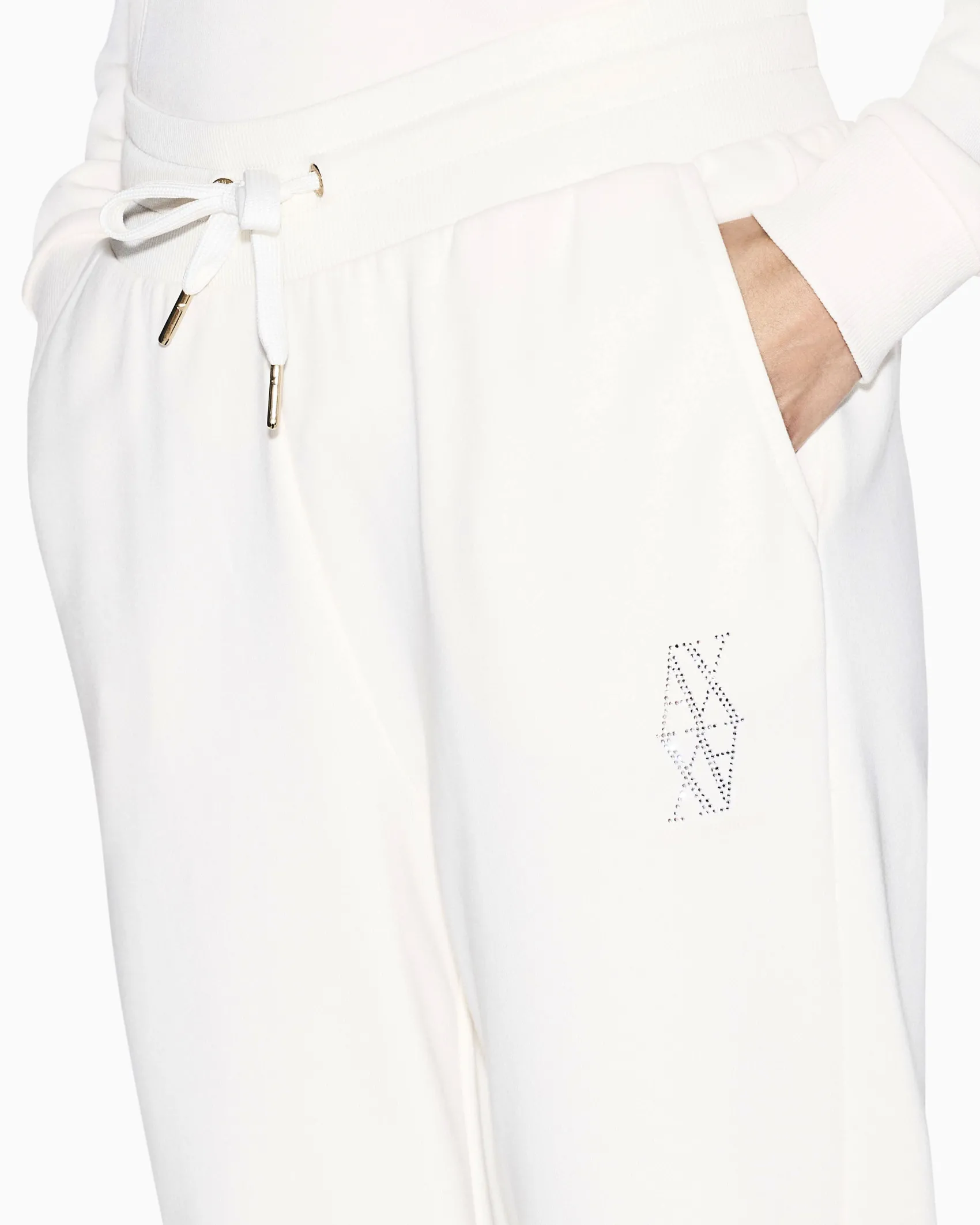 Pantaloni Armani Exchange bianchi in cotone con dettagli in maglia