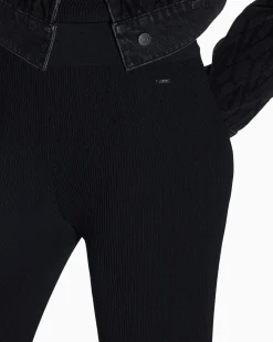 Pantaloni Armani Exchange neri in maglia a costine in misto viscosa