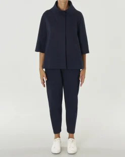 Pantaloni balloon blu in jersey punto Milano di viscosa stretch