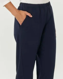Pantaloni balloon blu in jersey punto Milano di viscosa stretch
