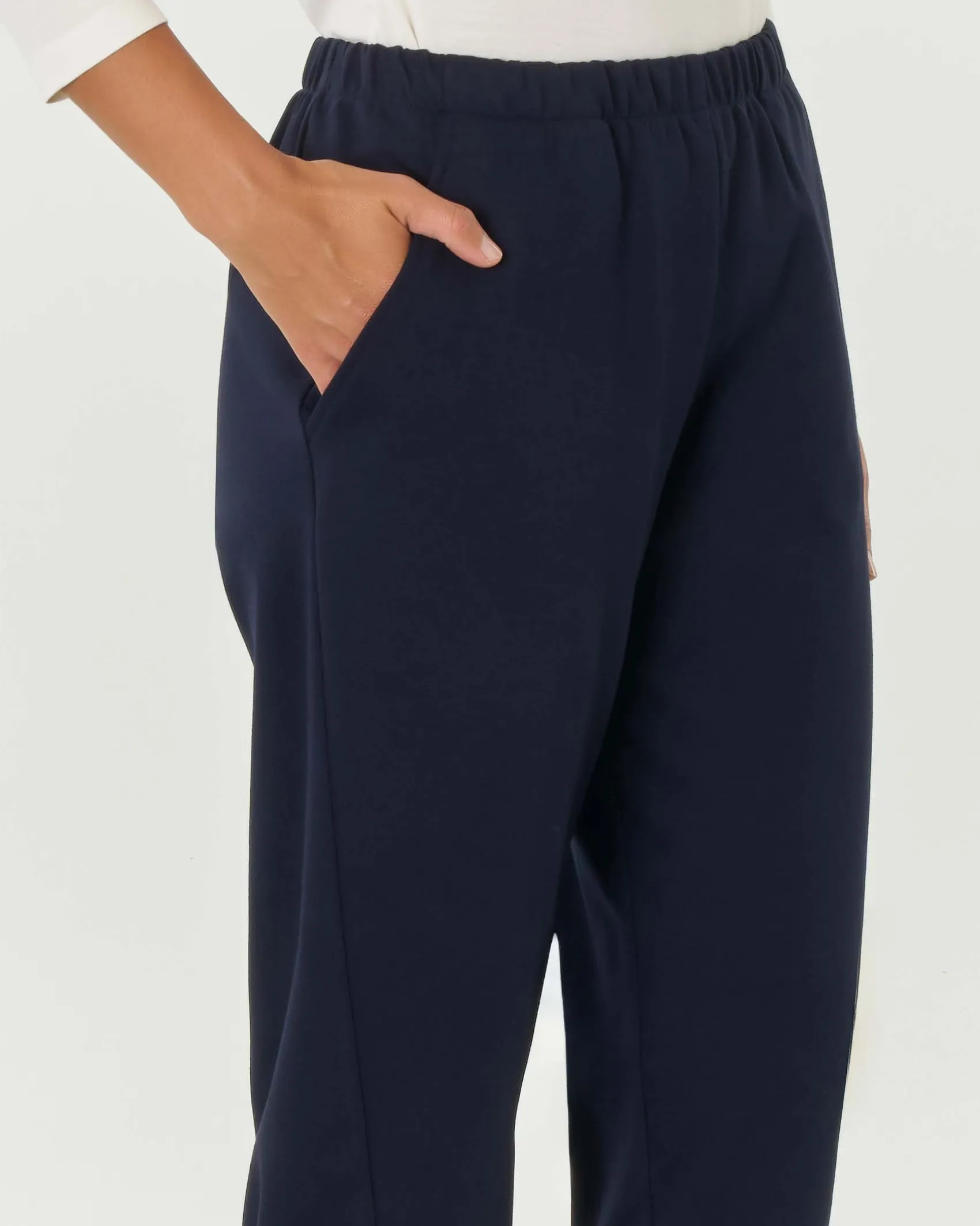 Pantaloni balloon blu in jersey punto Milano di viscosa stretch