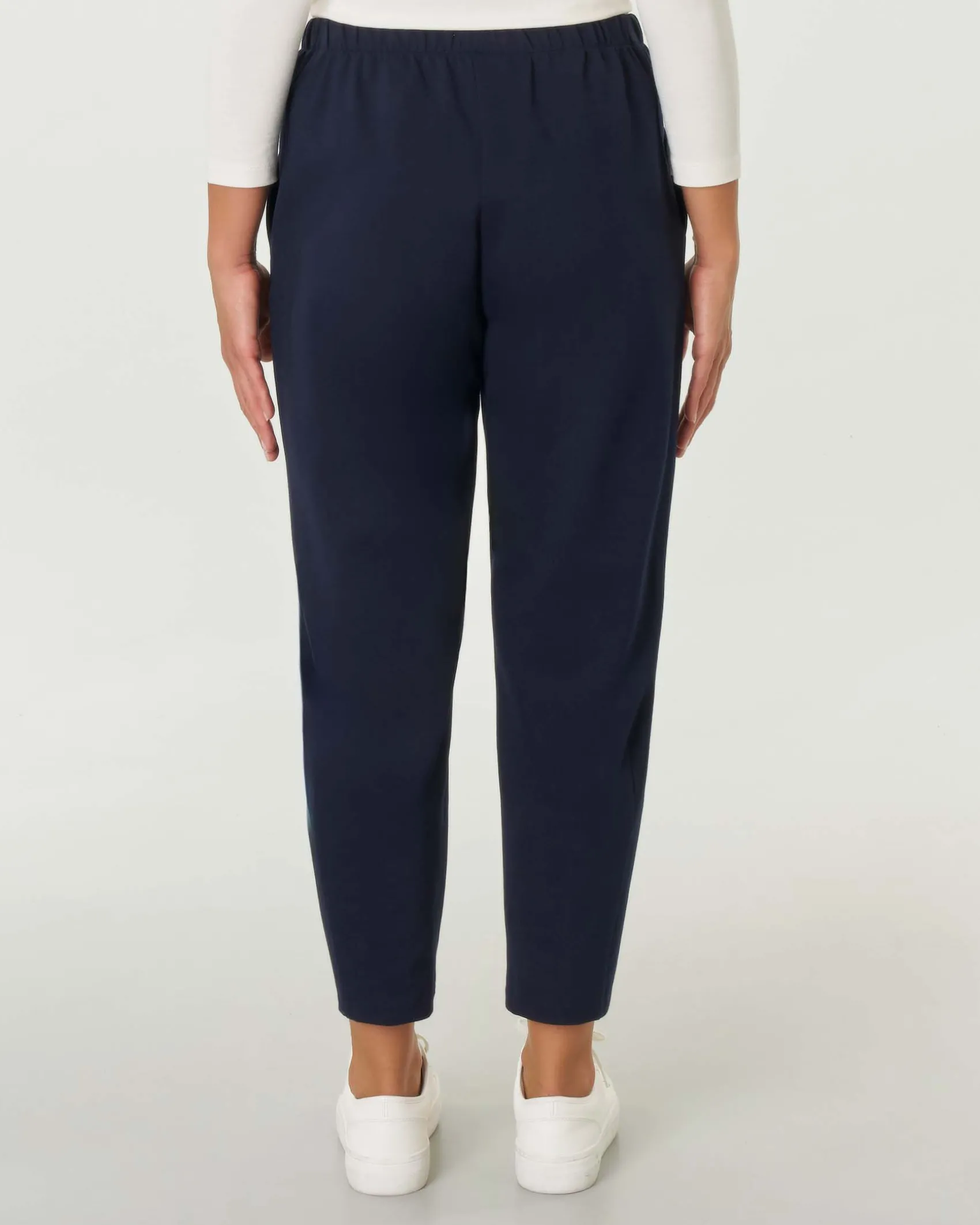 Pantaloni balloon blu in jersey punto Milano di viscosa stretch