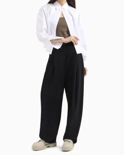 Pantaloni balloon neri ampi in tela con pinces frontali