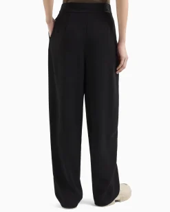 Pantaloni balloon neri ampi in tela con pinces frontali