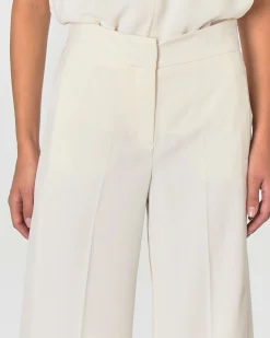 Pantaloni bianchi cropped in crêpe envers satin dalla linea ampia con elastico in vita Marella ART.365