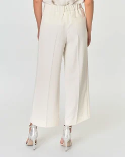 Pantaloni bianchi cropped in crêpe envers satin dalla linea ampia con elastico in vita Marella ART.365