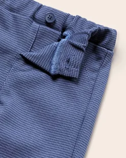 Pantaloni blu in cotone stretch microfantasia con elastico inserito in vita 6-18 mesi