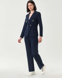 Pantaloni blu straight in misto viscosa stretch