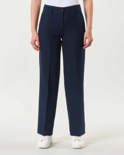 Pantaloni blu straight in misto viscosa stretch