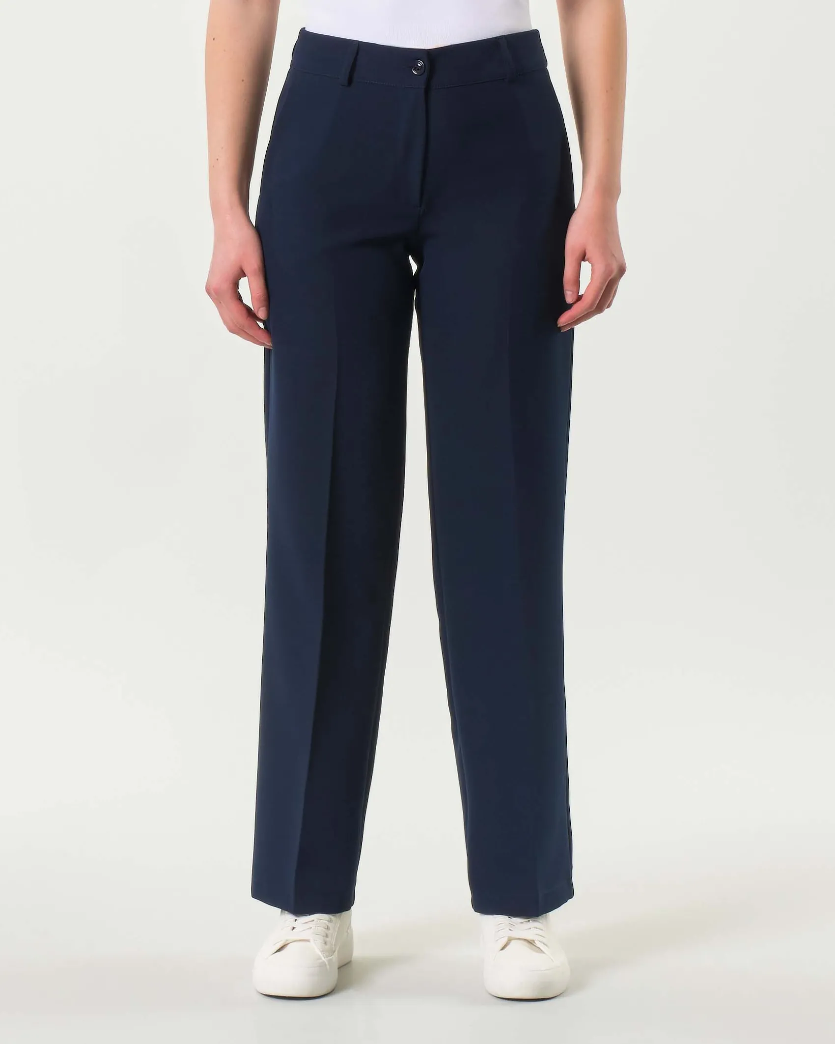 Pantaloni blu straight in misto viscosa stretch