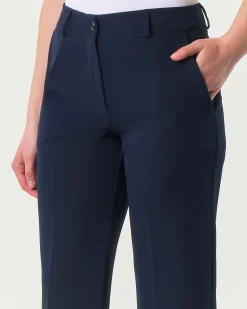 Pantaloni blu straight in misto viscosa stretch