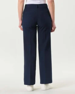 Pantaloni blu straight in misto viscosa stretch
