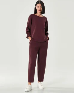 Pantaloni bordeaux Hlo! dalla linea baloon in tessuto effetto scuba con elastico inserito in vita