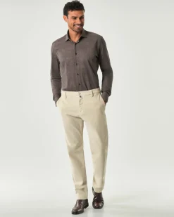 Pantaloni chino Gray slim-fit color panna in velluto di cotone stretch