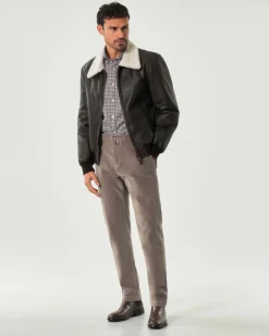 Pantaloni chino Gray slim-fit color fango in velluto di cotone stretch