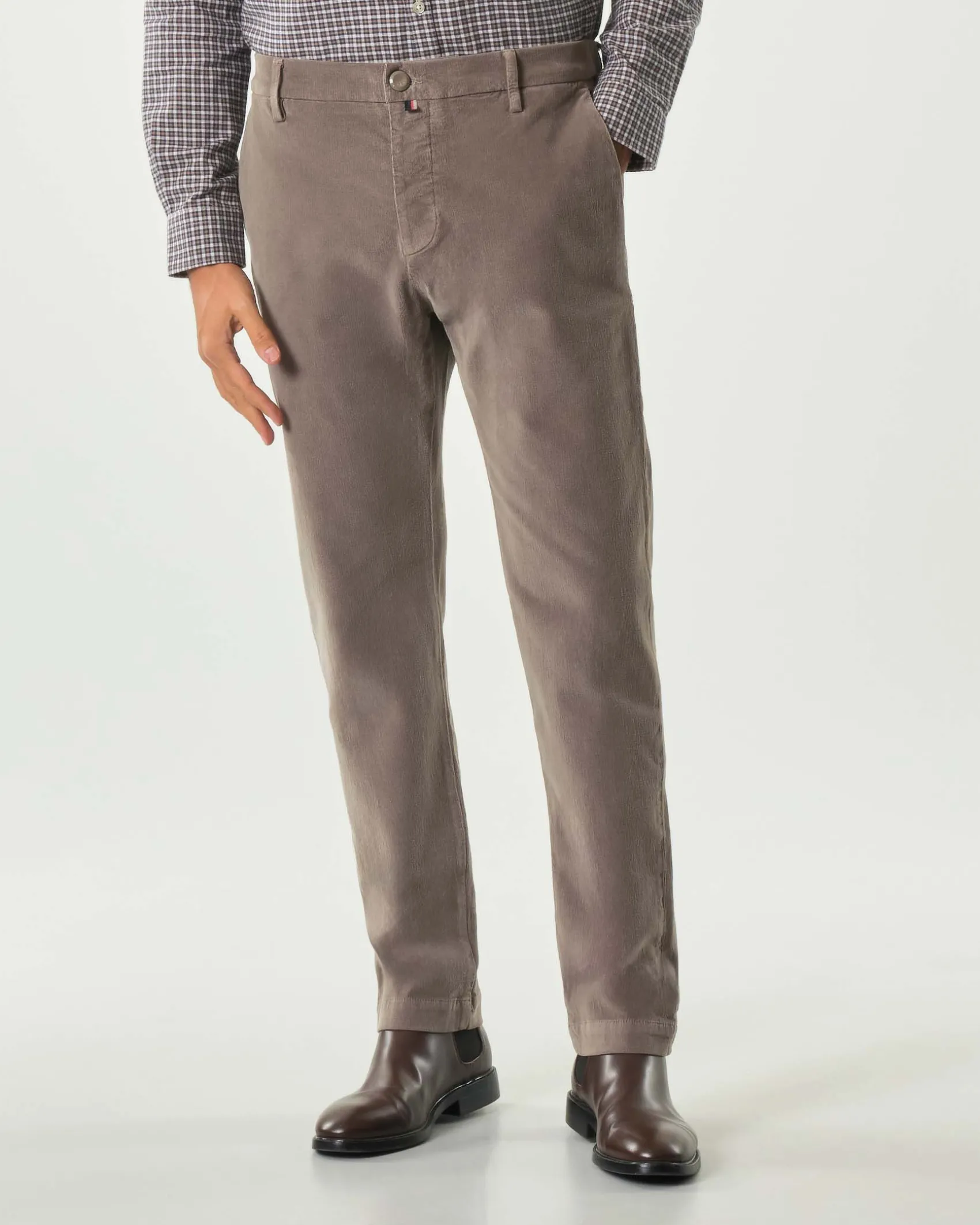 Pantaloni chino Gray slim-fit color fango in velluto di cotone stretch