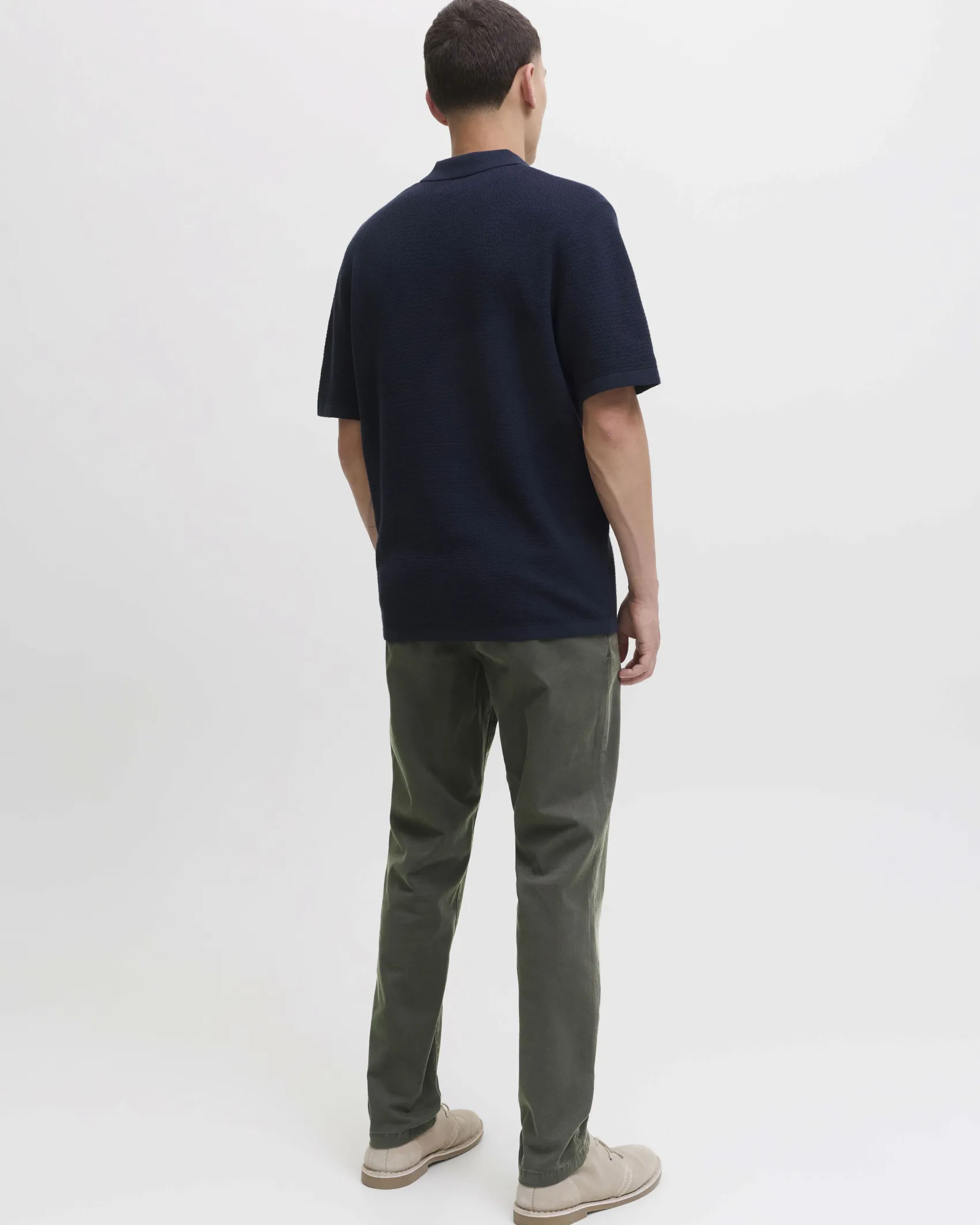Pantaloni chino Jack & Jones color fango tapered-fit in tessuto armaturato di cotone stretch