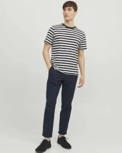 Pantaloni chino Jack & Jones slim-fit blu in tessuto armaturato di cotone stretch con risvolti al fondo