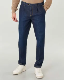 Pantaloni chino My Stuff carrot-fit in denim di cotone stretch lavaggio scuro stone washed