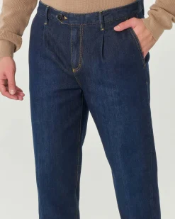 Pantaloni chino My Stuff carrot-fit in denim di cotone stretch lavaggio scuro stone washed