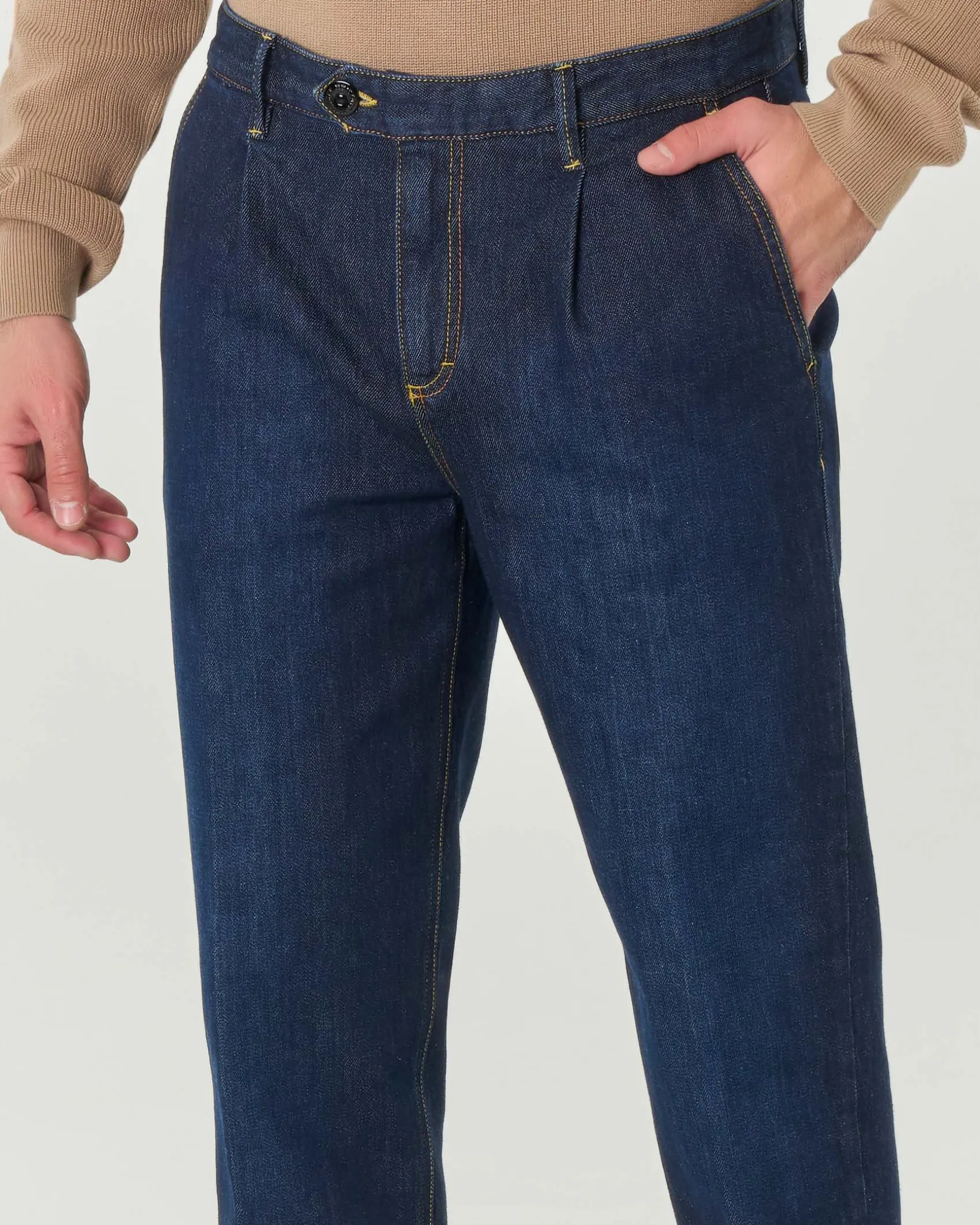 Pantaloni chino My Stuff carrot-fit in denim di cotone stretch lavaggio scuro stone washed
