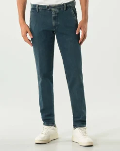 Pantaloni chino New Rolf Roy Roger's in denim di cotone stretch lavaggio scuro con sabbiature