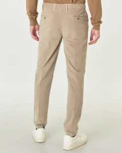 Pantaloni chino Paul Baker beige slim-fit in velluto liscio di cotone stretch con piega stirata