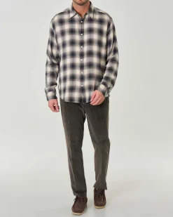 Pantaloni chino Pellizzari marroni in velluto millerighe con pinces frontale ed elastico sul retro