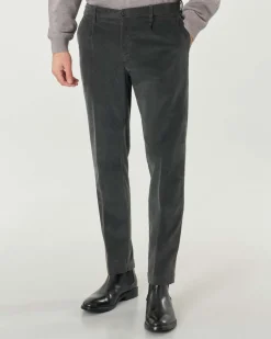 Pantaloni chino Pellizzari antracite in velluto millerighe con pinces frontale ed elastico sul retro