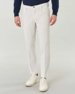 Pantaloni chino Pellizzari color panna in velluto millerighe con pinces frontale ed elastico sul retro