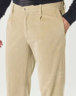 Pantaloni chino Pellizzari beige in velluto millerighe con pinces frontale ed elastico sul retro