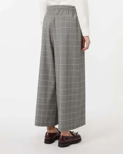 Pantaloni cropped Weekend Max Mara a fantasia check grigio e cammello in batavia di lana tecnica tinto filo