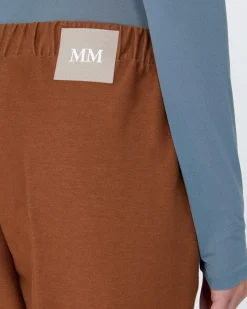 Pantaloni dritti color cuoio MM Max Mara in jersey di misto cotone effetto denim con elastico in vita