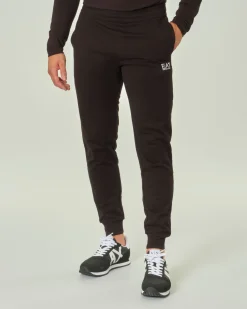 Pantaloni EA7 neri in felpa leggera con logo piccolo