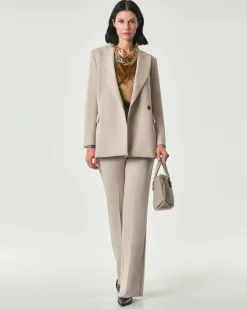 Pantaloni flare color sabbia Emme Marella in tessuto bstretch di misto viscosa