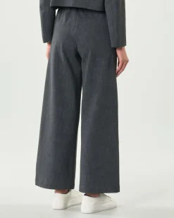 Pantaloni flare Hlo! grigio antracite in misto viscosa con elastico e pinces in vita