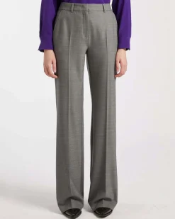 Pantaloni grigi flare Marella in twill leggero di pura misto lana stretch