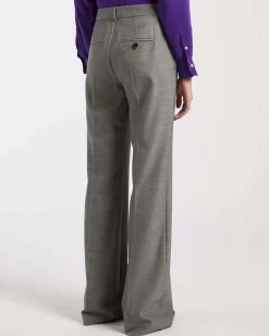 Pantaloni grigi flare Marella in twill leggero di pura misto lana stretch