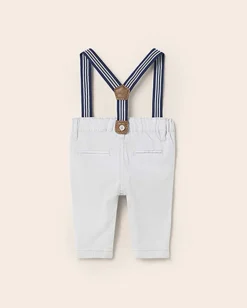 Pantaloni grigi in gabardina stretch con bretelle a pois removibili 6-18 mesi
