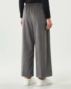 Pantaloni grigi super wide Jurerê in velluto stretch a coste con elastico inserito in vita