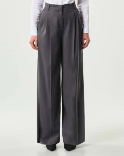 Pantaloni grigio antracite Emme Marella in flanella di misto viscosa con pinces in vita
