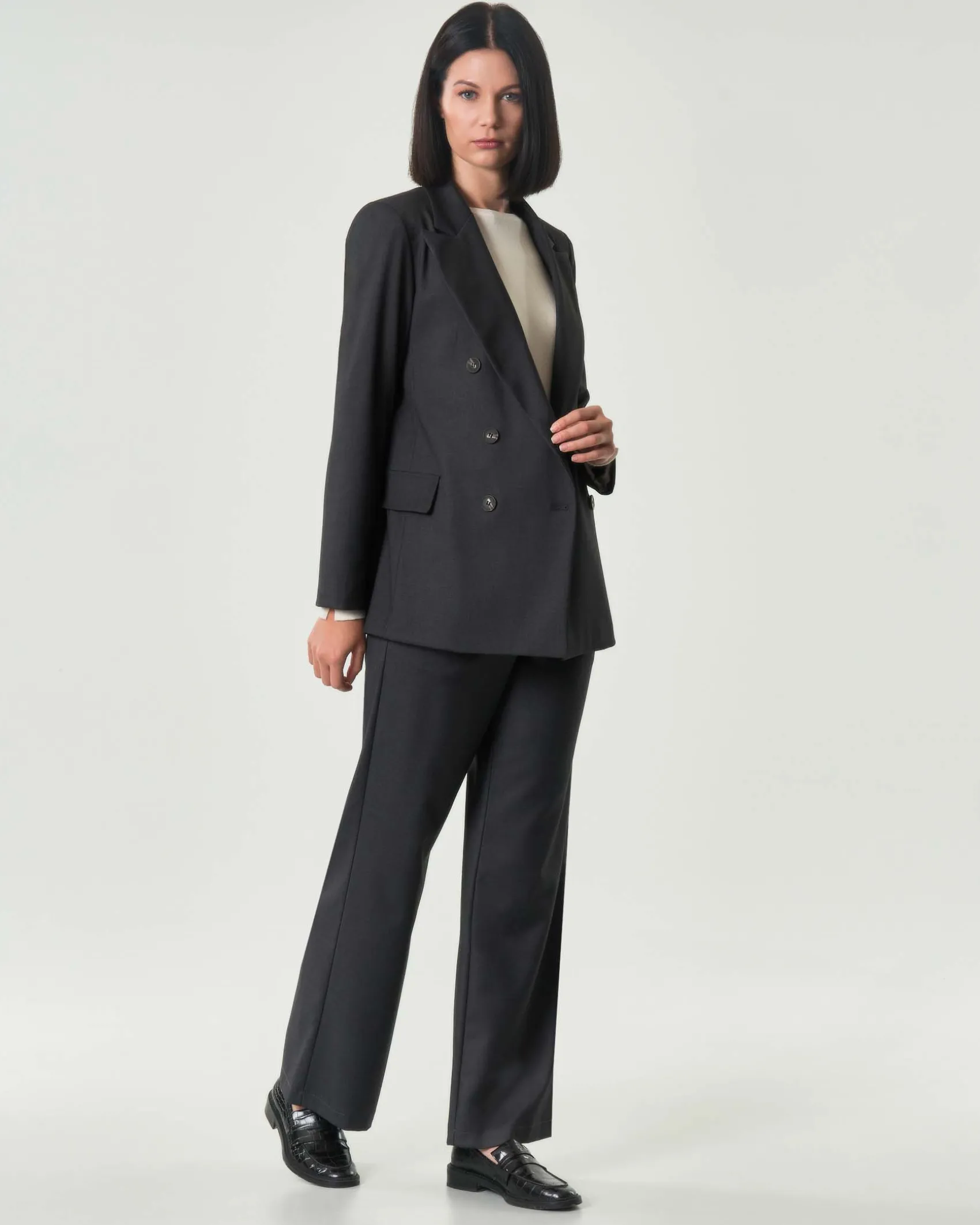 Pantaloni Hlo! grigio antracite in twill di misto viscosa stretch con pinces in vita
