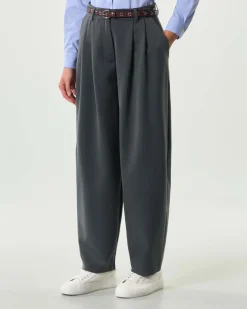 Pantaloni Hlo! grigio antracite dalla linea baloon in misto viscosa con doppia pince
