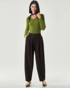 Pantaloni Hlo! marroni dalla linea baloon in misto viscosa con doppia pince